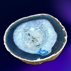 Vintage Natural Agate Geode Blue and White Trinket Tray Ring Coin Soap Dish
